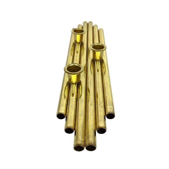 Vintage Brass Trio Centerpiece Slim Taper Candle Holder 1980s House Of Lloyd - Picture 4 of 8